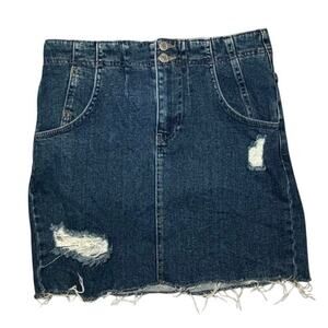 Free People Adjustable Distressed Denim Mini Skirt Size 4